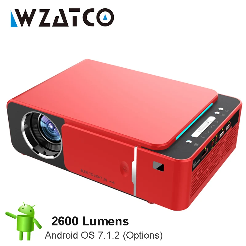 WZATCO T6 Android 9,0 wifi Smart дополнительная поддержка 1080p HD светодиодный портативный мини-проектор видео для игра для домашнего кинотеатра Кино