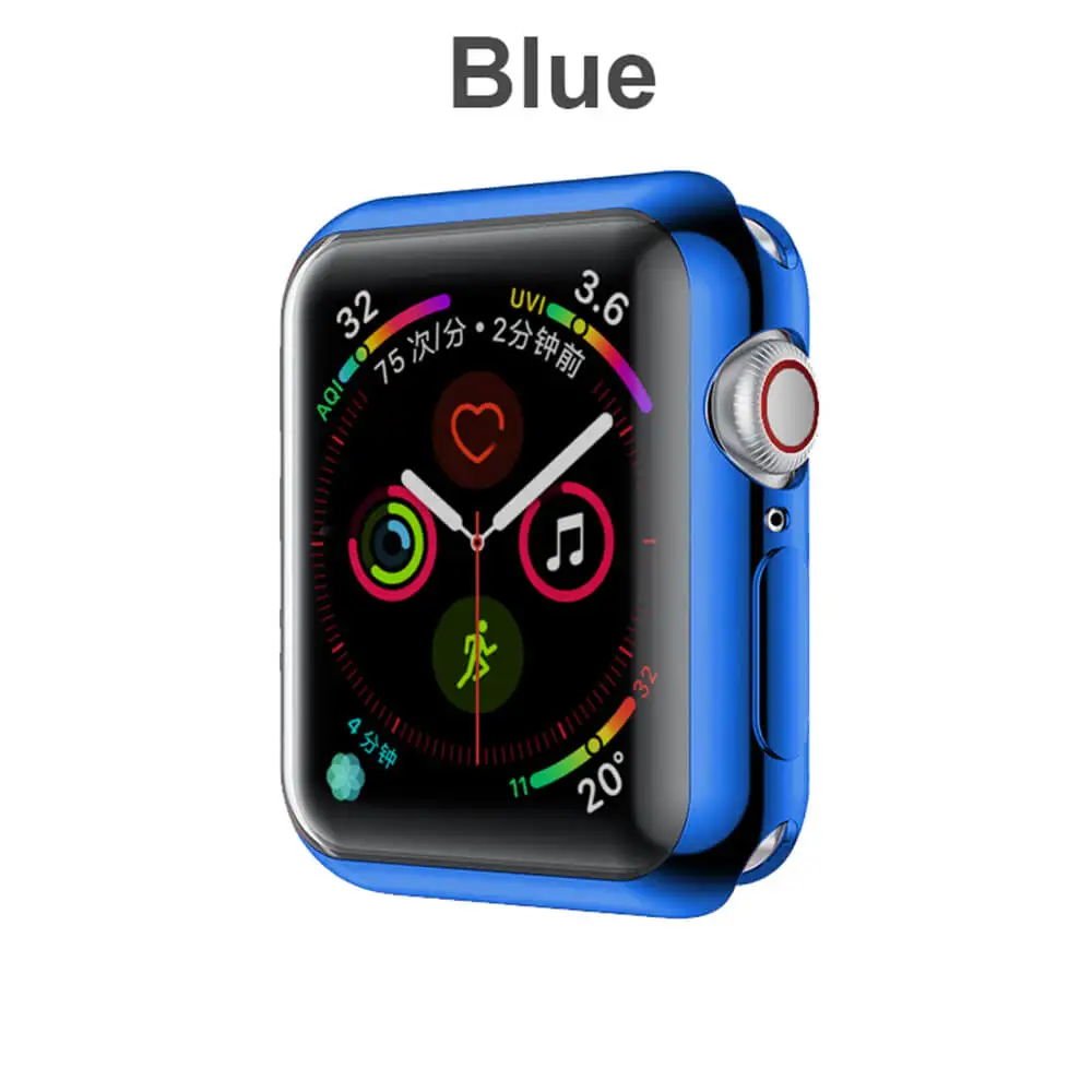 Модный 360 градусов Тонкий чехол для часов Apple Watch 3/2 42 мм 38 мм чехол мягкий прозрачный TPU протектор экрана для iWatch 4 44 мм 40 мм - Цвет: Синий