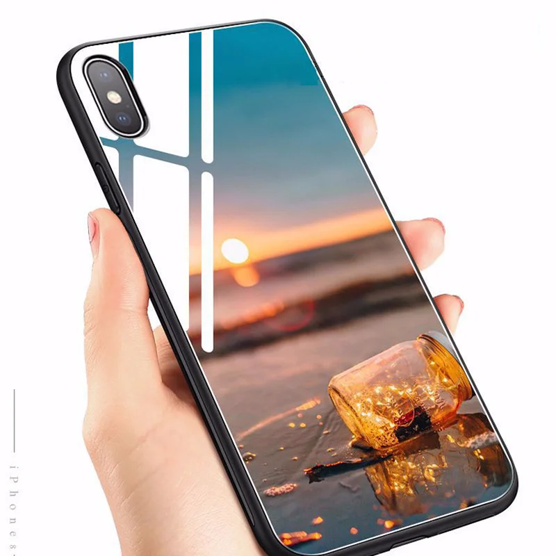 Звездный чехол из закаленного стекла для Iphone 9 6 7 8 X XS MAX окрашенная задняя крышка