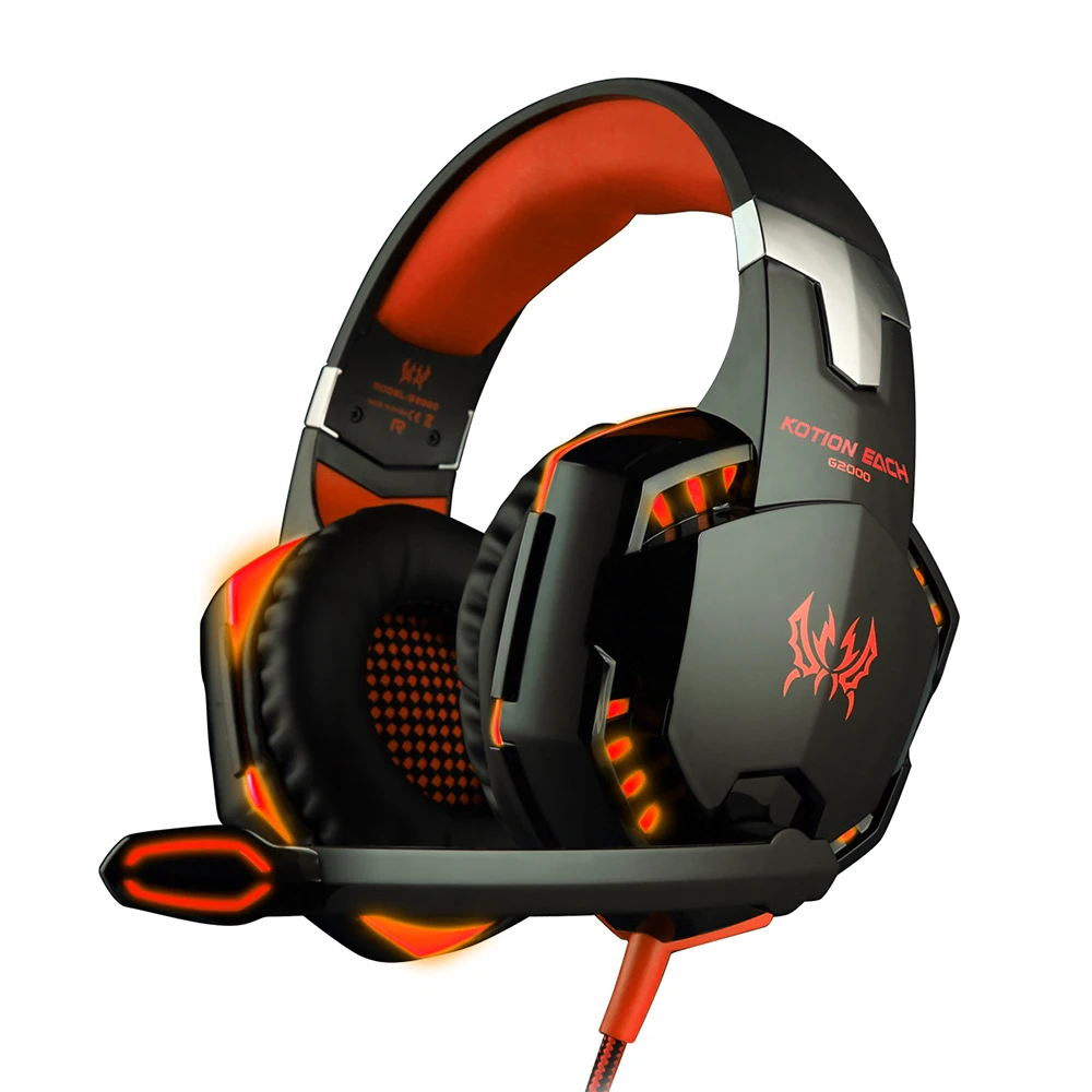 Black Orange KOTION каждый G2000 профессиональная игровая гарнитура 3,5 мм проводной микрофон светодиодный свет шумоизоляция мягкий наушник для компьютера PC Gamer - Цвет: Black Orange
