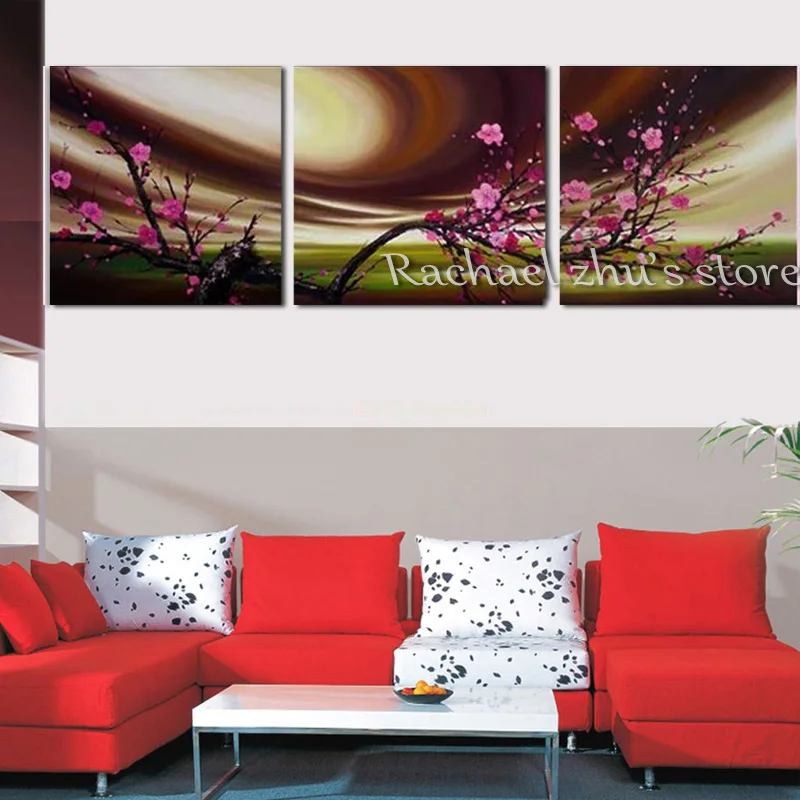 Ручная роспись абстрактная стена цветок картина маслом на холсте три панели
