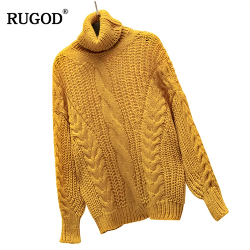 RUGOD Spring Winter Sweaters Women Warm Turtleneck Long Sleeve Knitted Pullover Fashion Solid Twist Pattern Jumper Tops | Женская одежда
