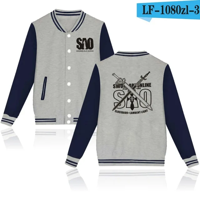 gray and navy blue Sword Art Online толстовка бейсбольная куртка Мужская/Женская unifom пальто Модные аниме SAO толстовки Повседневная Уличная одежда куртки - Цвет: gray and navy blue