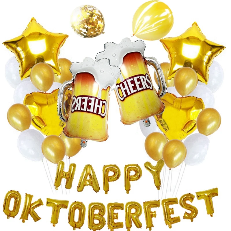 Happy Oktoberfest набор воздушных шаров 16 дюймов Золотая фольга с буквами Большое стекло 12 дюймов конфетти Агат 10 дюймов латексный шар украшение места