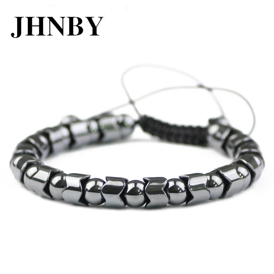 JHNBY Gearwheel 5/7mm Hematite Stone Beads Charms Men Bracelet Gun Black Color Fashion Women Braided Rope Bangle Jewelry Gift | Украшения и