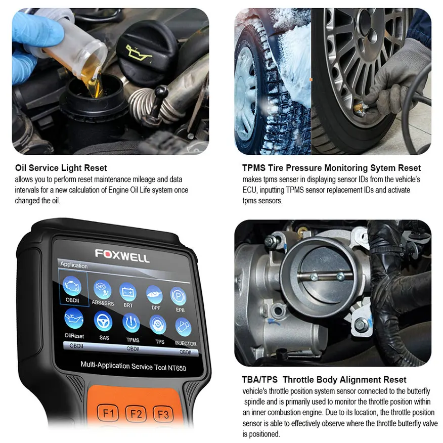 Foxwell NT650 OBD2 автоматический сканер ABS подушка безопасности SAS EPB DPF TPMS сброс масла инжектор ODB2 автомобильный диагностический инструмент OBD 2 Автомобильный сканер