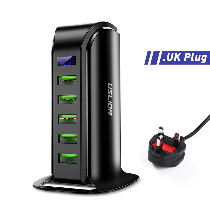 UK Plug USLION 5 с несколькими usb-портами зарядное устройство концентратор для мобильного телефона ЕС Великобритания штекер светодиодный дисплей usb зарядка Настольная станция Док-станция зарядное устройство s - Тип штекера: UK Plug