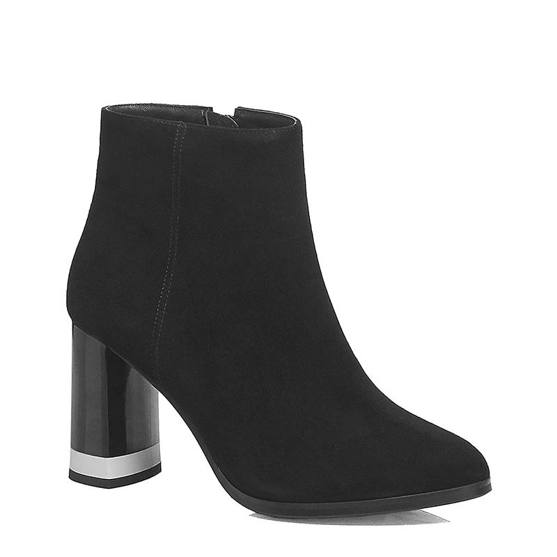 Black Kid Suede SOPHITINA/; классические женские ботильоны; качественная обувь из натуральной кожи с круглым носком; однотонные пикантные вечерние ботинки на высоком каблуке в стиле ретро; B67 - Цвет: Black Kid Suede