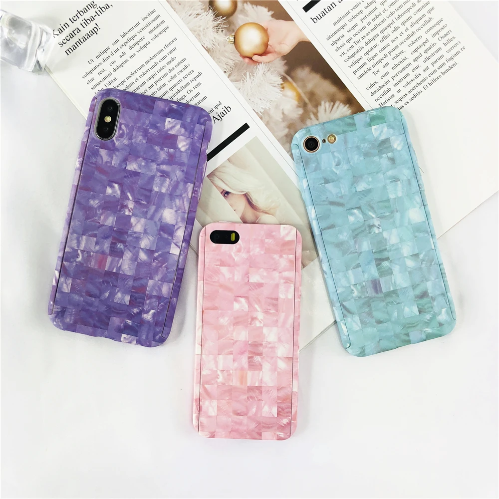 For IPhone 8 Pink Purple Blue Phone Cases Gemstone Veins for Plus 360 Degree Full Protective Hard PC Back Cover |