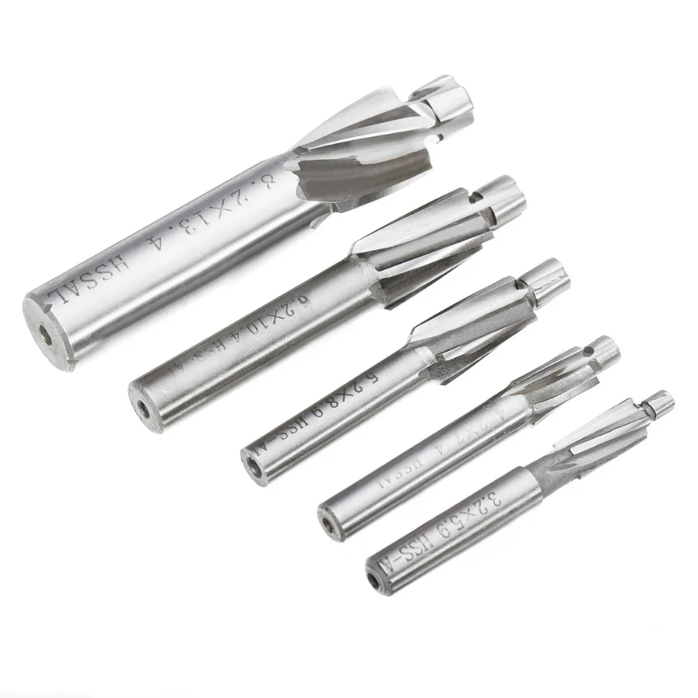 5 pcs 4 Зенковка с желобками комплект концевой фрезы из быстрорежущей стали с алюминием пилот сверло для пазов бит M3/M4/M5/M6/M8 мельница режущие инструменты