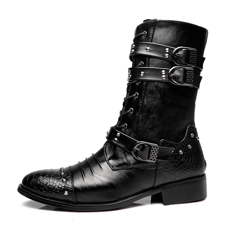 Movechain/модные мужские ботинки из натуральной змеиной кожи с высоким берцем в стиле