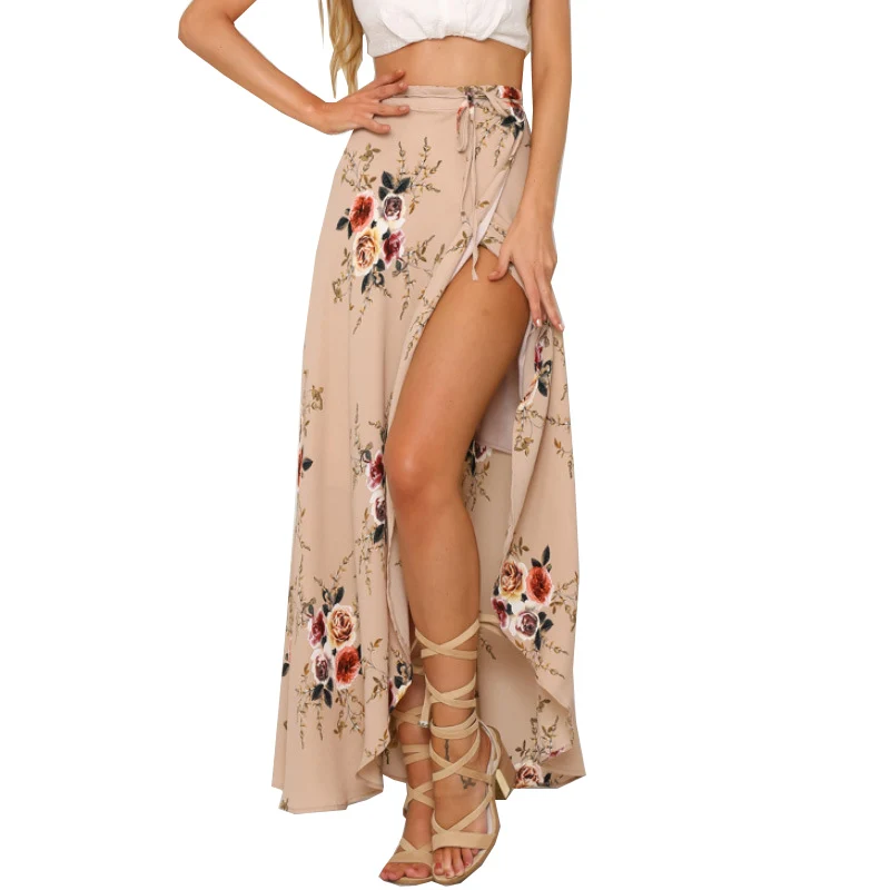 Длинная Цветочная юбка 2019 Faldas Largas Женская Асимметричная шифоновая Jupe Longue