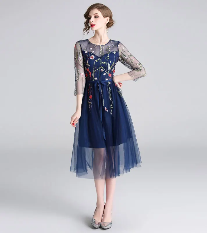 Женское Сетчатое платье на молнии винтажное ажурное с цветочной вышивкой и