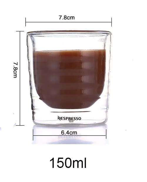 150ml 6 шт./компл. Кофе чашка Caneca ручной работы с двойными стенками, Стекло Чай чашки с белком молочной сыворотки и чаем "канистры с фильтром для кофемашины Nespresso Кофе эспрессо 85 мл 150 Термальность чашки - Цвет: 150ml