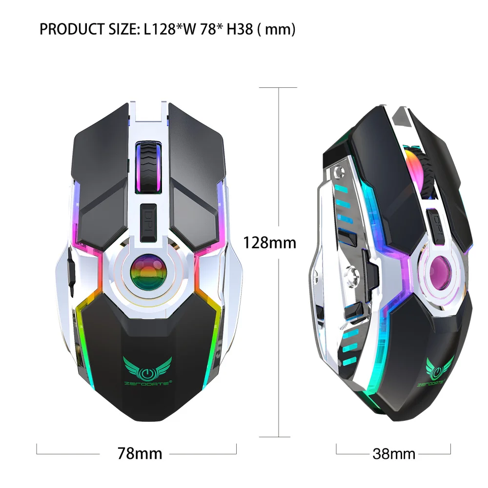 ZERODATE новая перезаряжаемая мышь RGB светильник беспроводная 2 4G Регулируемый Точек