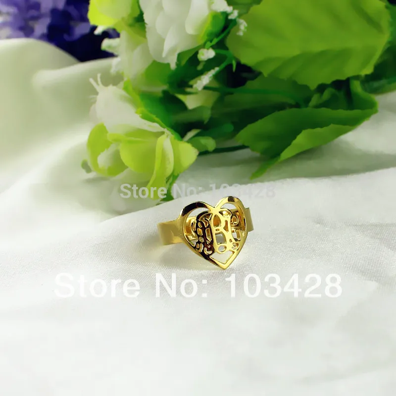 AILIN Monogram Ring Personal 3 Cut Script Hand Initials In Heart Customized Monogrammed Gold Color Rings 0.59 | Украшения и