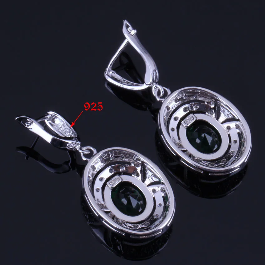 Elegant Oval Egg Green Cubic Zirconia White CZ Silver Plated Jewelry Sets Earrings Pendant Chain Ring V0270 | Украшения и