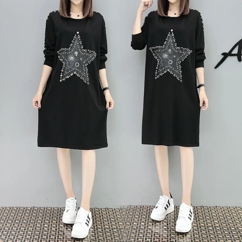 2018 корейское зимнее женское платье большого размера свободные черные толстые