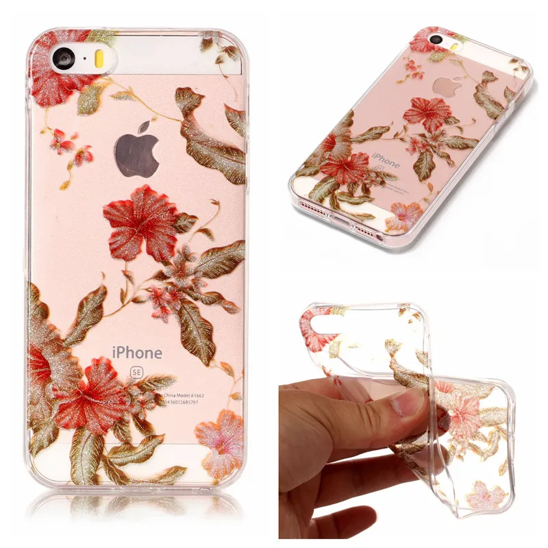 Для iPhone 5S iPhone5 SE прозрачный чехол с животным цветком из силикона ТПУ Мягкая задняя