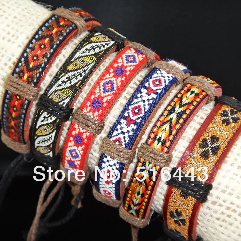 Браслеты из ткани и кожи с винтажной вышивкой для мужчин женщин 24 шт.|bangles for