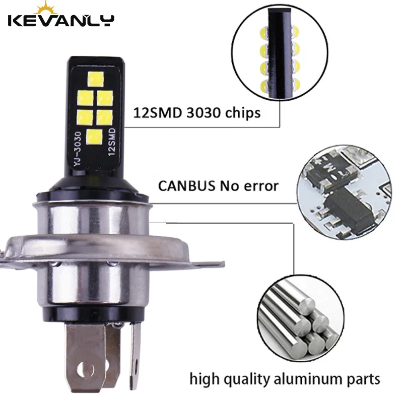 Автомобильный светодиодный светильник H4 2 шт. дальний/ближний свет 12 SMD 3030 фара В