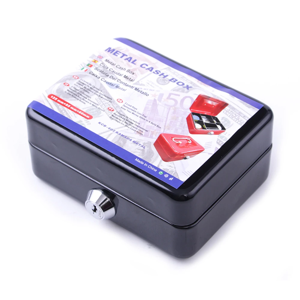 Коробка для наличных сейф маленькая копилка монет металлическая денежная черная