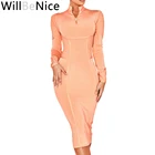 Женское облегающее платье WillBeNice, оранжевое облегающее платье средней длины с длинным рукавом на осень и зиму 2019