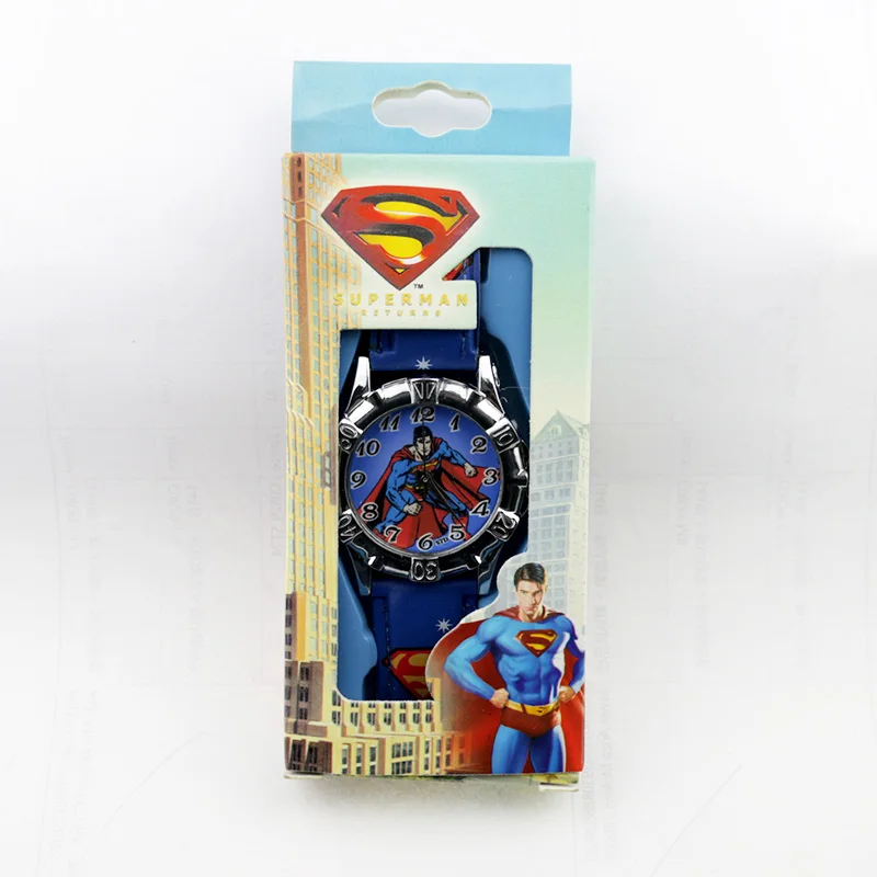 superman Blue Детские часы с Бэтменом из мультфильма Человек-паук Бен 10 Supreman детские часы для мальчиков с кожаным ремешком кварцевые часы Reloj Nino подарок для мальчика - Цвет: superman Blue