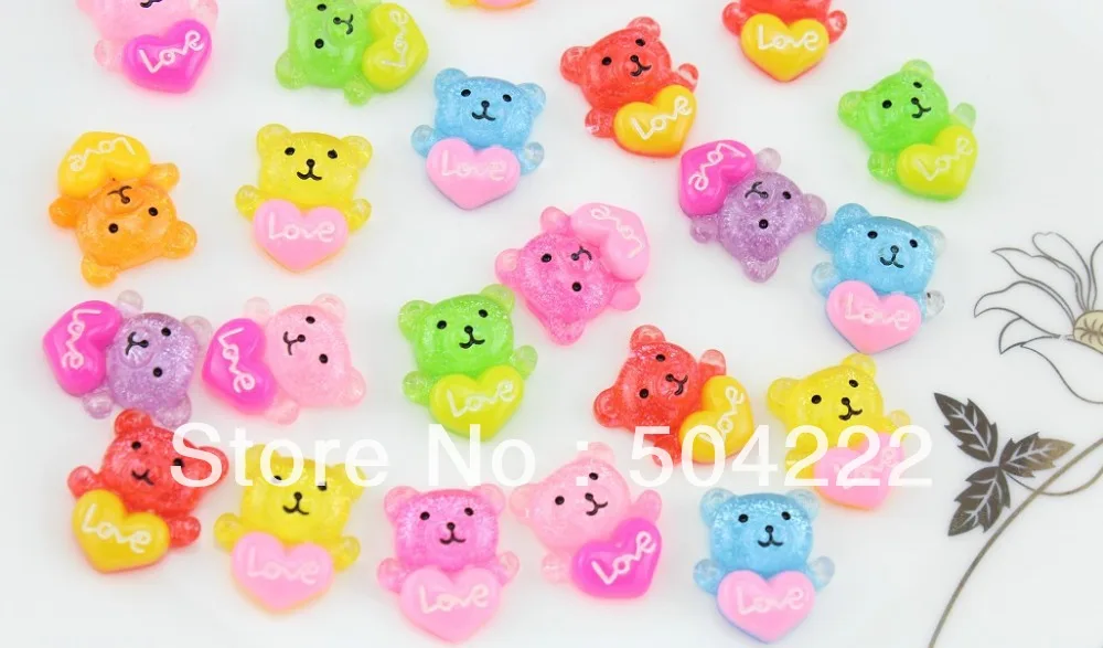 300 шт плоский задник кабошон блестящий сердечко мишка смешанные цвета 18*20 мм для