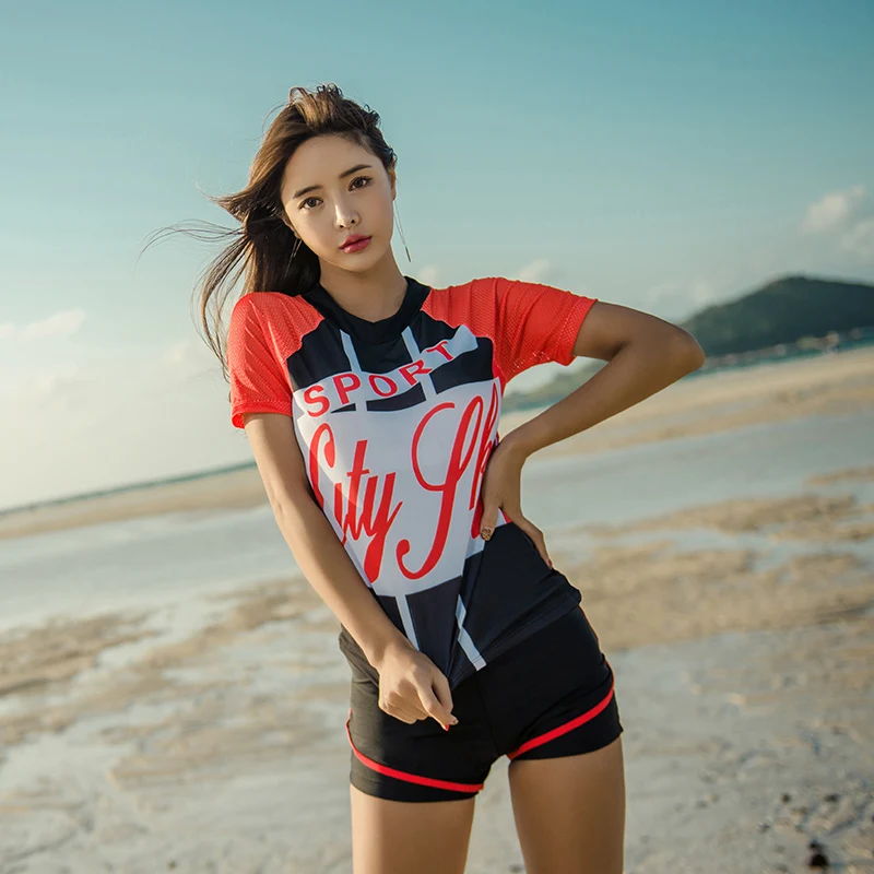 Пикантные 2019 Новый с принтом букв купальник коротким рукавом тонкие женские