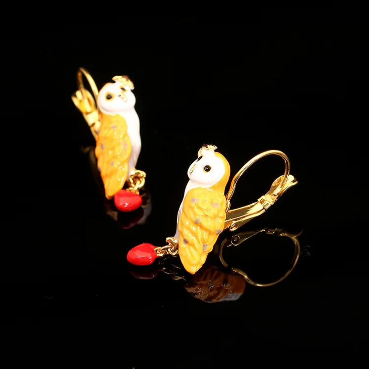 France New Pattern Enamel Snow Owl Crystal Glaze Red Heart Earrings Eardrop Plating Gold Jewelry free shipping | Украшения и