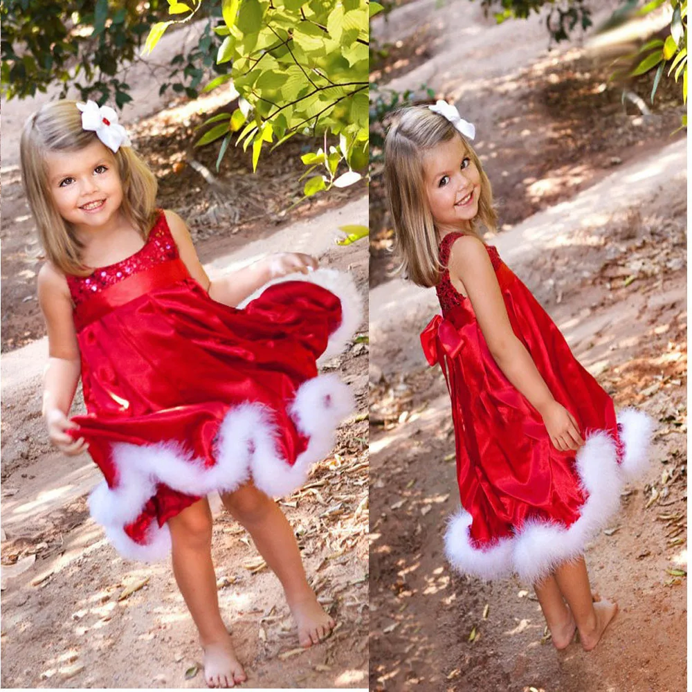 Princess Sequin Flower Christmas Dress Red Paillette Pageant Wedding Banquet Prom Formal Party Kids Dresses For Girls Clothes | Детская