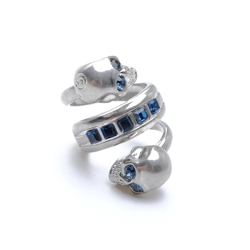 blue colour Бутик amorita двойной череп кольцо в стиле панк - Main Stone Color: blue colour