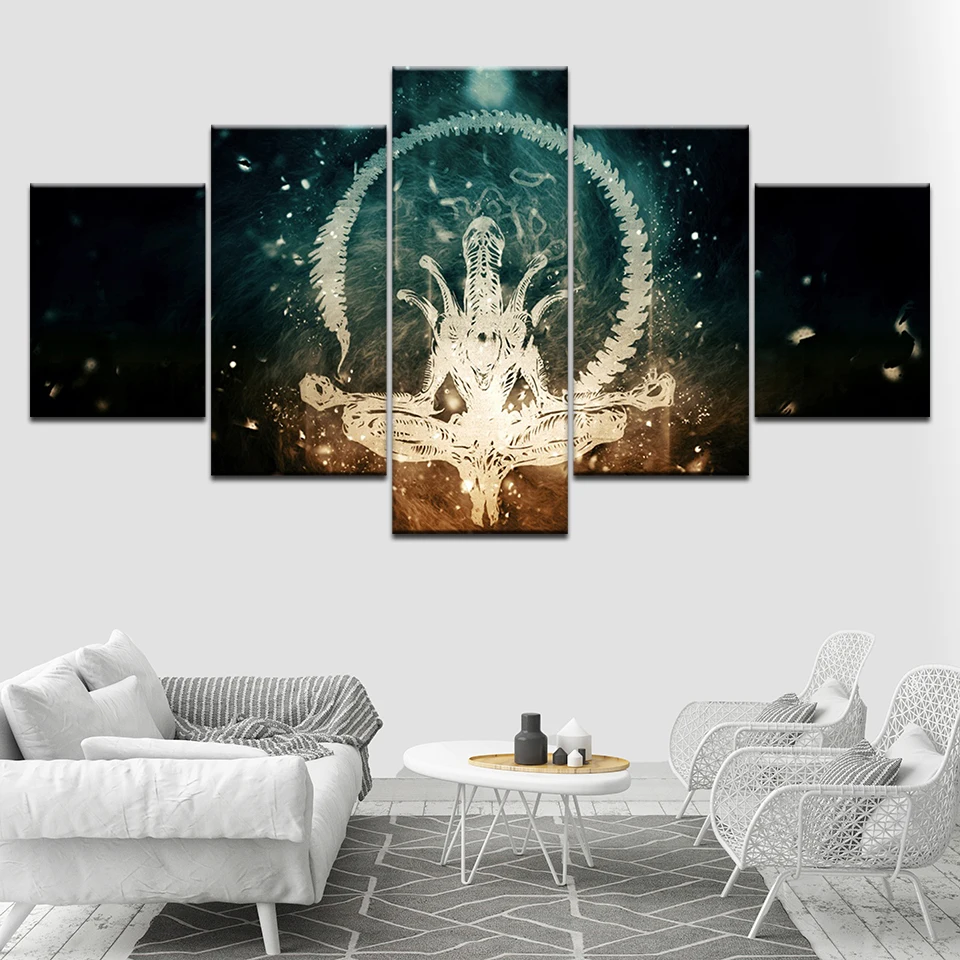 

Modern abstract Home Decor Poster Modular 5 Pieces HD Printed Alien Predator Paintings Canvas Wall Art Movie character Pictures