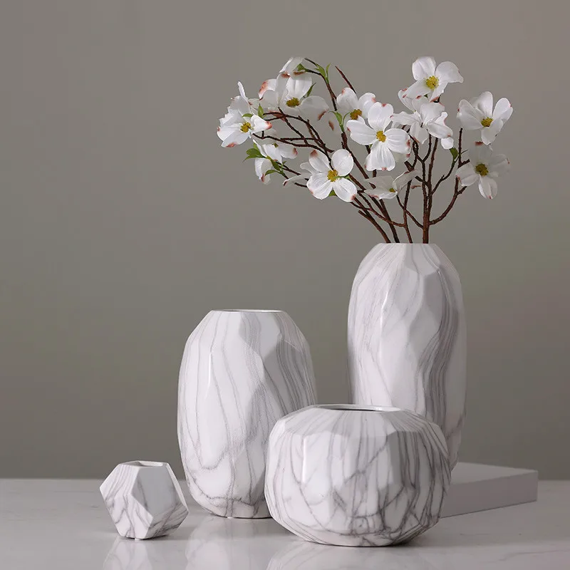 

Nordic White Marble Pattern Ceramic Vase Creative Irregular Flower Arrangement Home Decoration