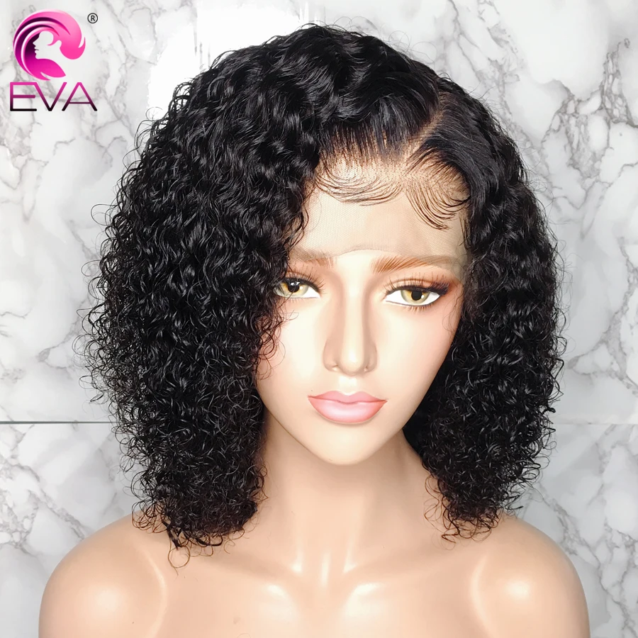 Эва кудрявые кружевные передние человеческие волосы парики предварительно