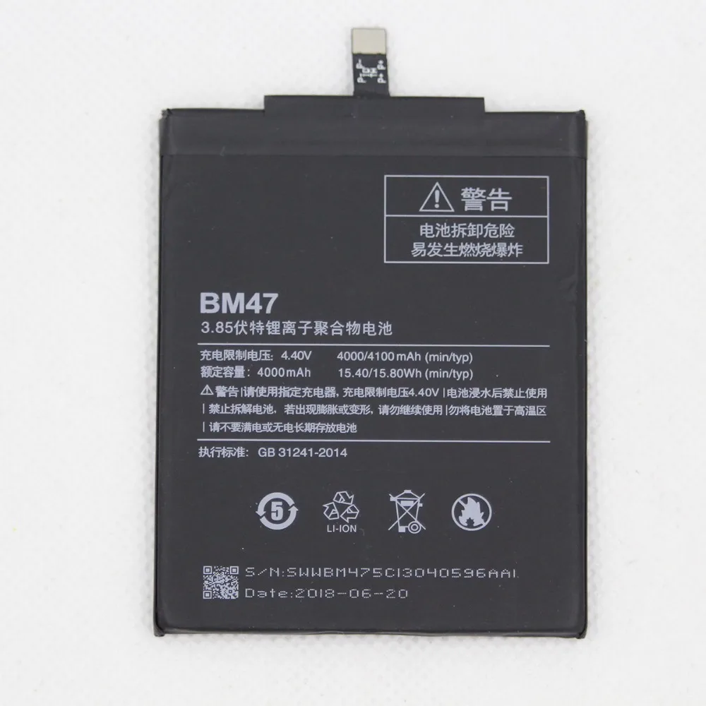 

20pcs/lot replacement Battery BM47 For Xiaomi Redmi 3 3S 3X 4X Redmi3 Pro Hongmi Redrice 3 3s BM 47 Mobile Phone Battery 4100mAh