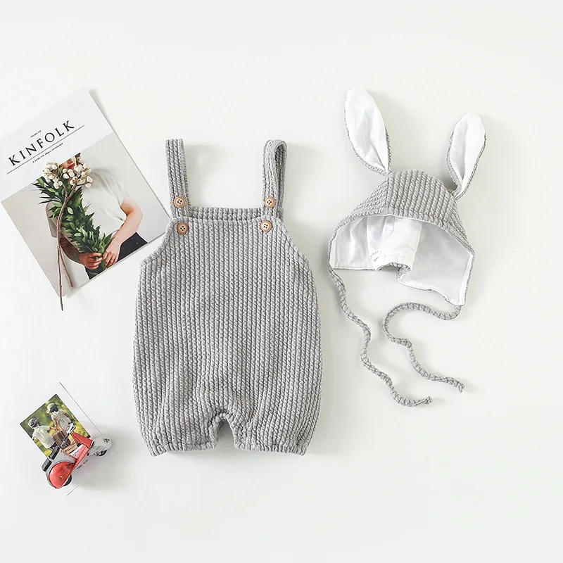 2018 Autumn New Arrival Cotton all-match Baby Rabbit Ears Cute Strap climbing pp bodysuit with hat for cute sweet baby girls | Детская