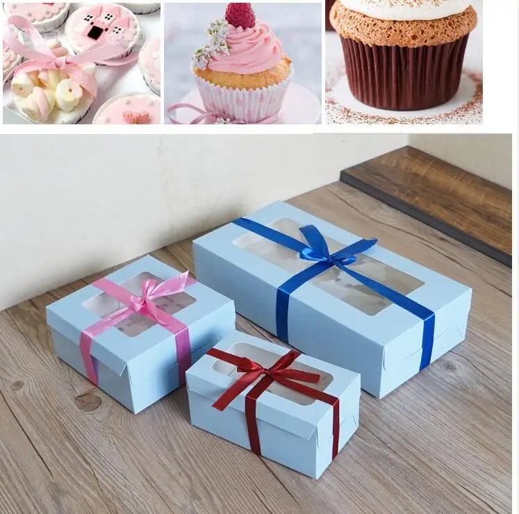 DIY синий/крафт бумага кекс подарочные коробки Маффин Макарон печенье конфеты