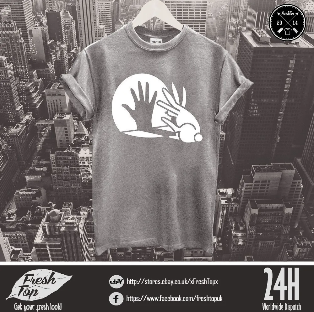 2019 женская футболка с изображением кролика руки тени шоу смешная шутка юмором