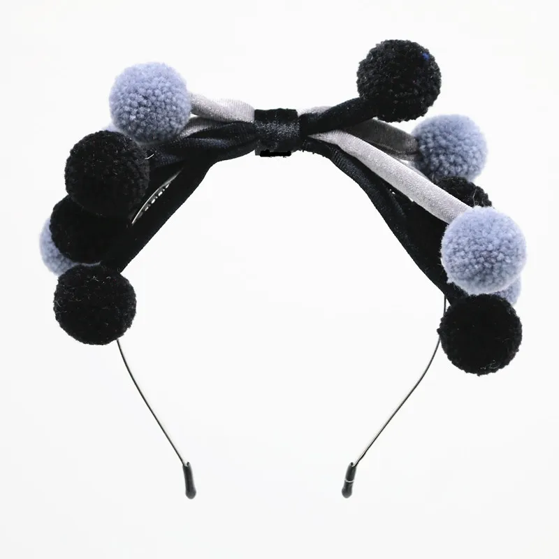 black grey bow Новинка, зимний стиль, модный вязаный помпон с бархатным бантом, разноцветные двухцветные дизайнерские повязки на голову, аксессуары для волос - Цвет: black grey bow