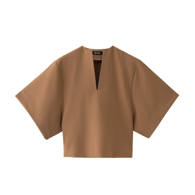 Женская блузка Cakucool черная белая с треугольным вырезом на лето |