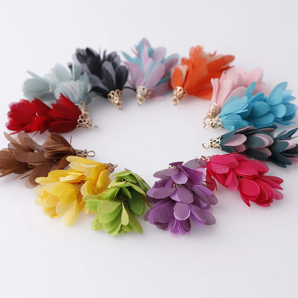 10 шт. разноцветные трехъярусные цветочные ткани кружева кисточкой брелок для