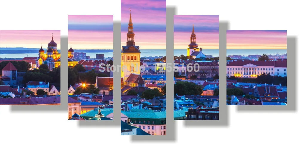 Город ночью. Утром. Церковь холст печать фотографии пейзаж настенная живопись