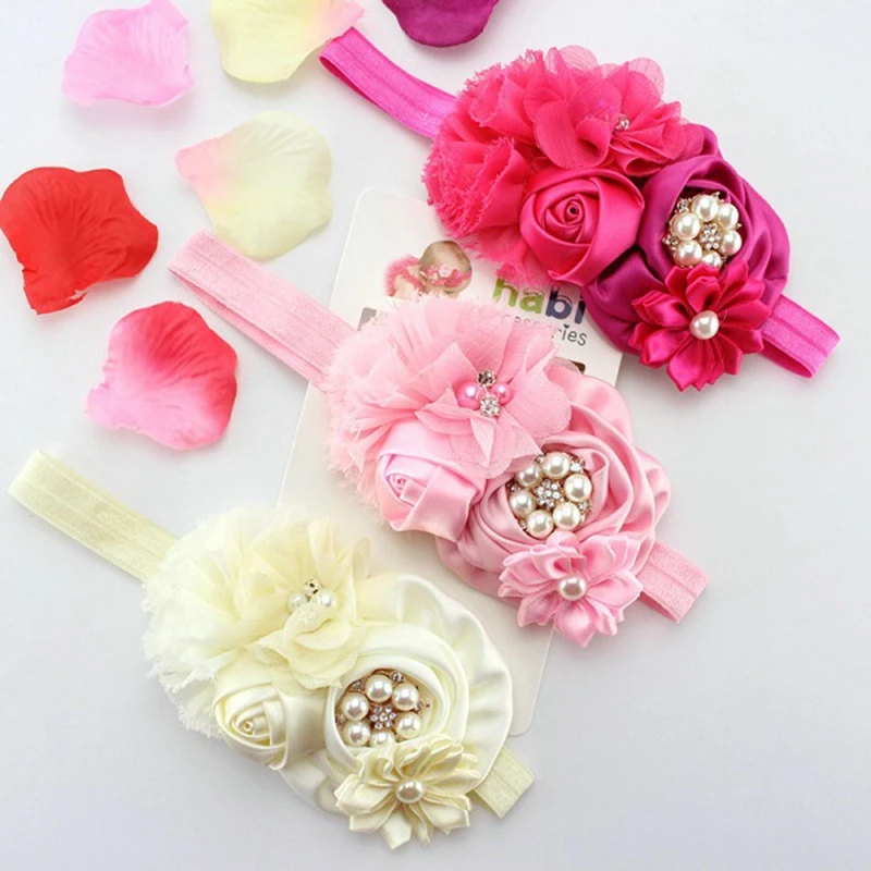 

Yundfly Toddler Girls Handmade Shabby Flower Headband Baby Elastic Hairband Children Hair Accessories