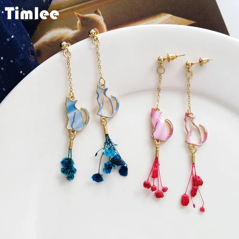 Timlee E191 Новый Популярный мультфильм Сладкий Кот Цветок Подвеска Металл Длинные