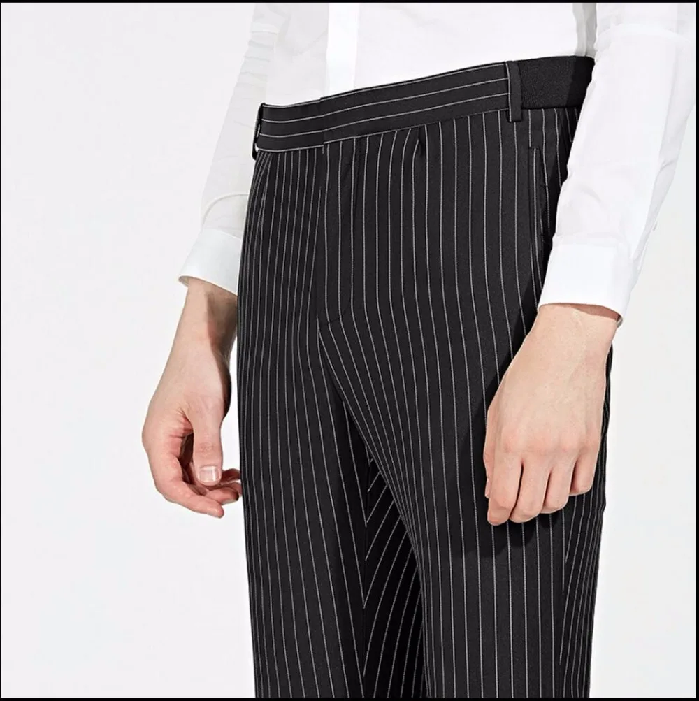 M-5xl 2021 New Men's Clothing Black Ankle Length Pants Vertical Stripe Casual Pants Personality Tide Hairstylist Trousers