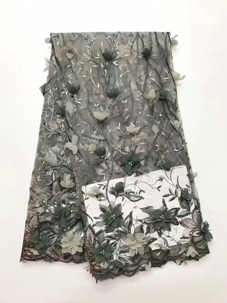 

Latest Sequins african lace fabric 2016 Wholesale France swiss voile lace Brown high quality african tulle lace fabric J1067