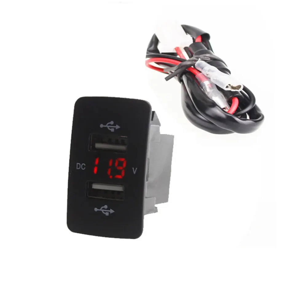 1 Pcs 12/24V 3.1A Dual USB Car Charger Fast Charging For Toyota 2 USB Port Charger Power Adapter LED Digital Voltmeter Socket