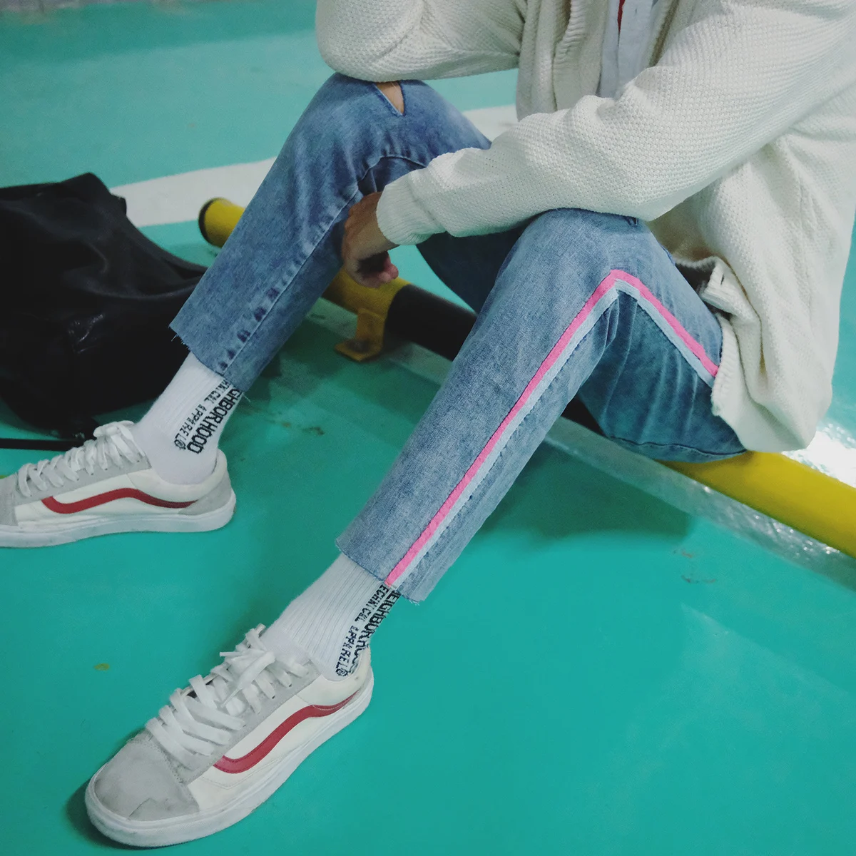 Новинка весны 2018 модные мужские джинсы с тесьмой для подростков|fashion jeans men|jeans fashion